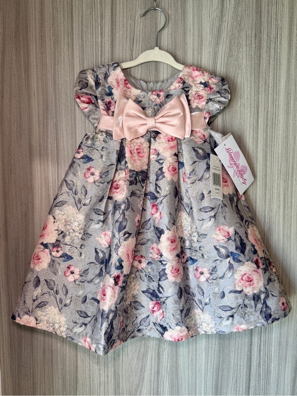 Bonnie Baby Floral Brocade Bow Dress Set 24M NWT